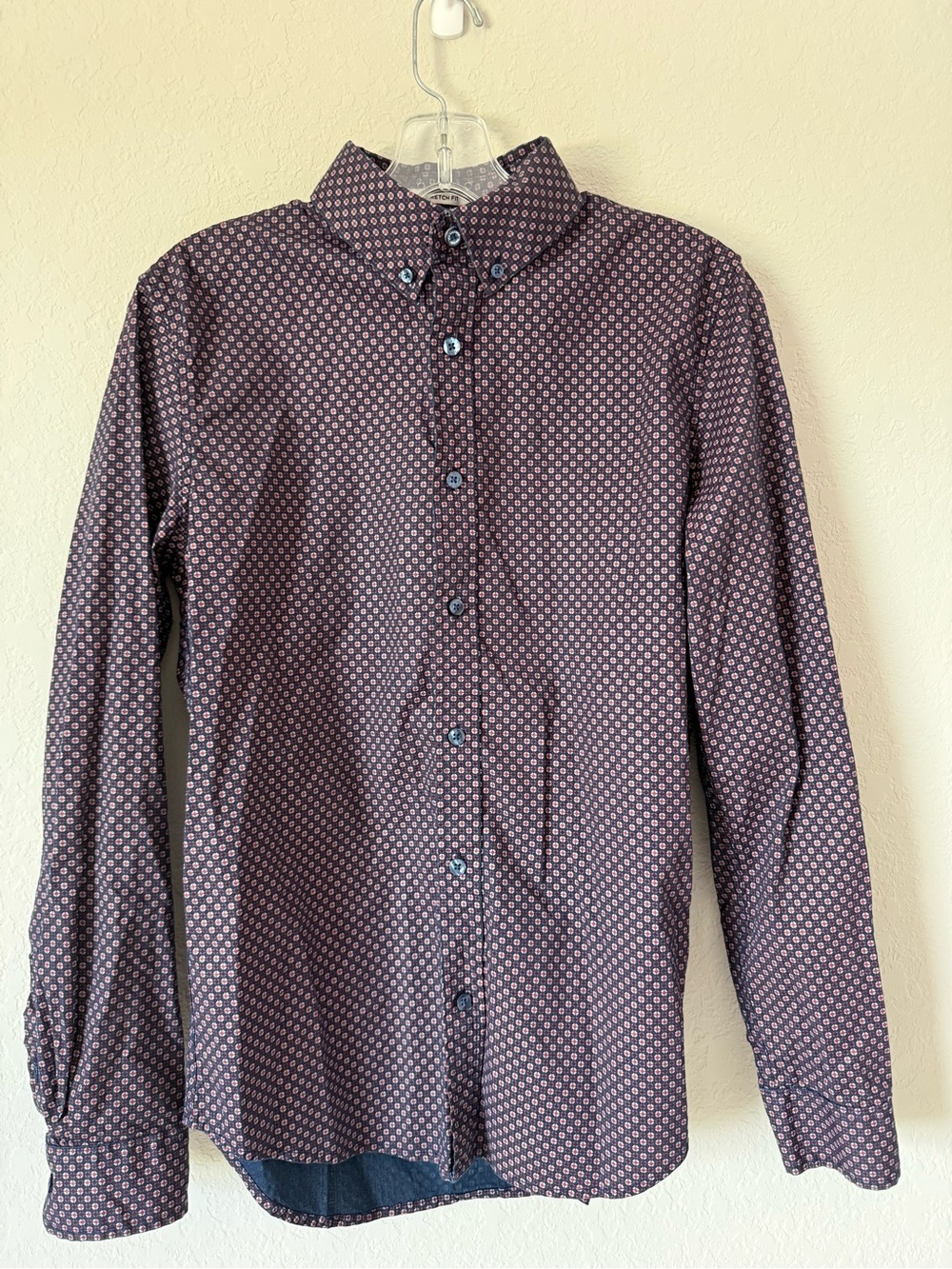 Ben Sherman Men's Button-Down Shirt in Maroon and White Geometric Print
